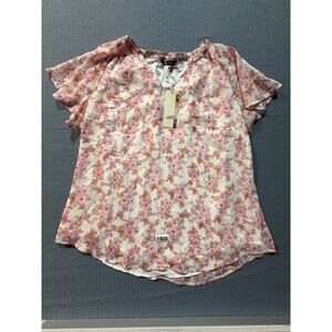 Dokotoo Floral Print V-Neck Blouse Women Sz 2XL Pink Brand New